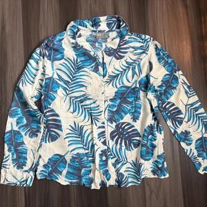 ASOS Tropical Floral Print Top Button Up Shirt Blue Women's Size 8 Long Sleeve